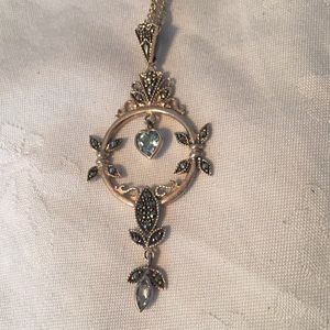 Blue Topaz TearDrop Silver Pendant Necklace